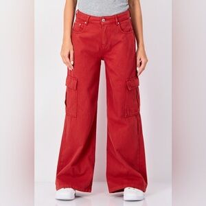 Wide Leg Red Cargo Pants
